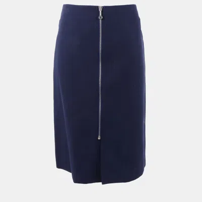 Pre-owned Hermes Hermès Wool Navy Zip-up Skirt 34 In Blue