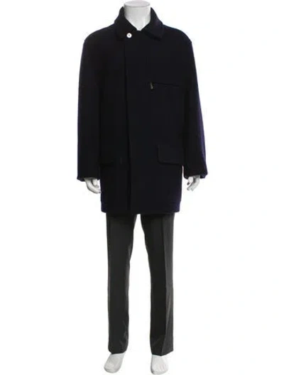 Pre-owned Hermes Wool Overcoat In Blue