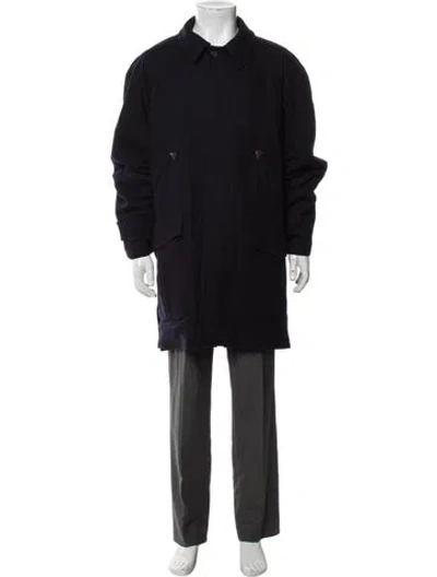 Pre-owned Hermes Wool Overcoat In Blue