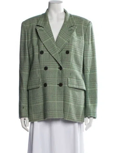 Pre-owned Hermes Wool Plaid Print Blazer In Green