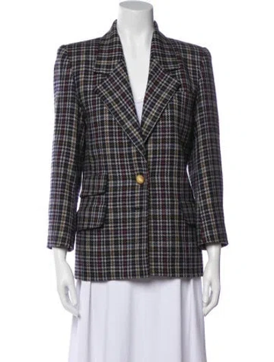 Pre-owned Hermes Wool Plaid Print Blazer In Neutral