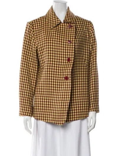 Pre-owned Hermes Wool Plaid Print Blazer In Yellow