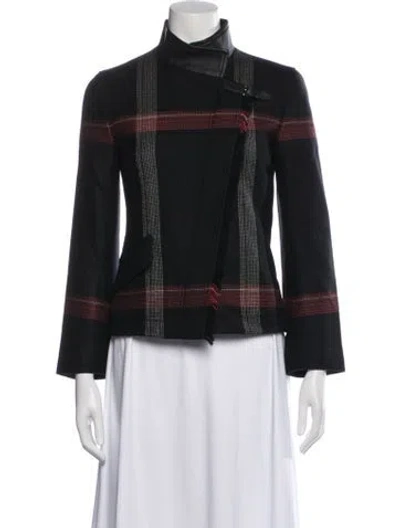Pre-owned Hermes Wool Plaid Print Jacket In Blue