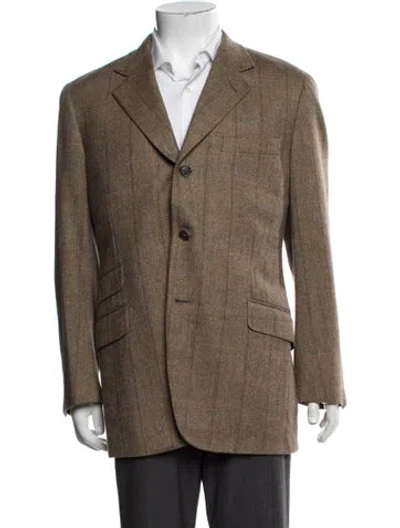 Pre-owned Hermes Wool Plaid Print Jacket In Brown