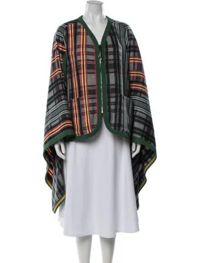 Pre-owned Hermes Wool Plaid Print Poncho In Multicolor