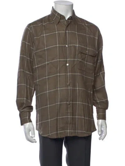 Pre-owned Hermes Wool Plaid Print Shirt In Brown