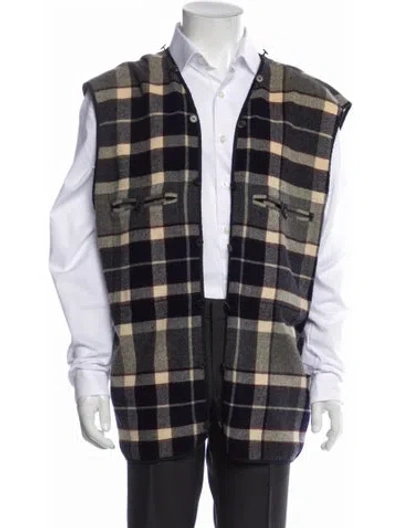 Pre-owned Hermes Wool Plaid Print Vest In Blue
