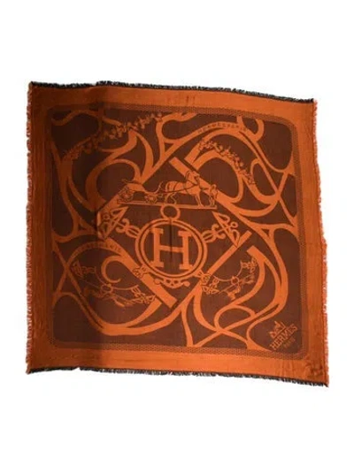Pre-owned Hermes Wool Shawl In Orange