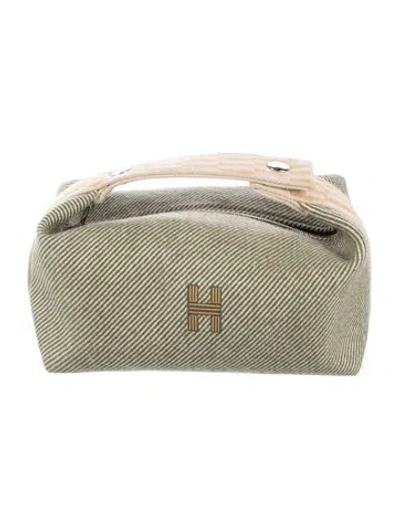Pre-owned Hermes Wool Small Bride-a-brac H Natte Pouch In Green