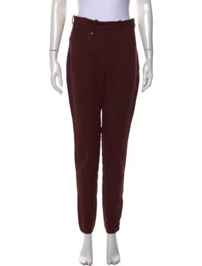Pre-owned Hermes Wool Straight Leg Pants In Burgundy