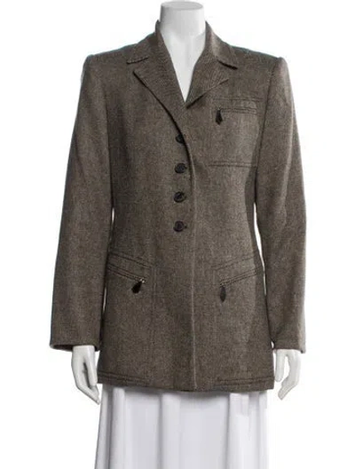 Pre-owned Hermes Wool Tweed Pattern Blazer In Brown