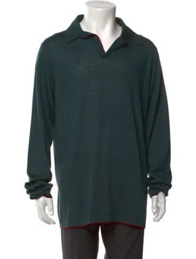 Pre-owned Hermes Wool V-neck Polo Sweater W/ Tags In Blue