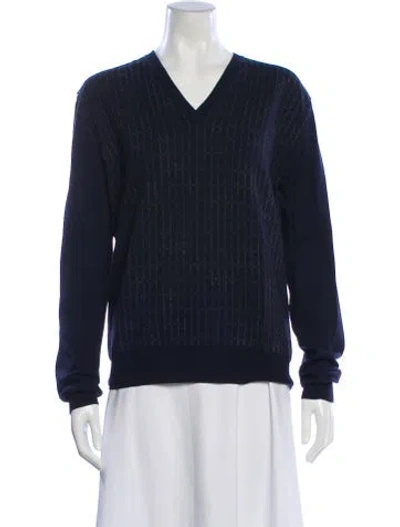 Pre-owned Hermes Wool V-neck Sweater In Blue