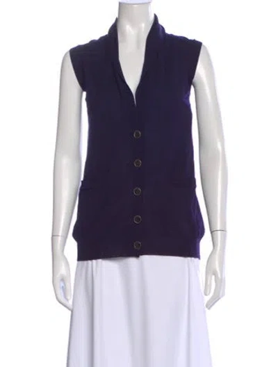Pre-owned Hermes Wool V-neck Sweater In Blue