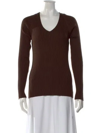 Pre-owned Hermes Wool V-neck Top In Brown