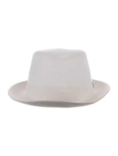 Pre-owned Hermes Woven Fedora Hat In White