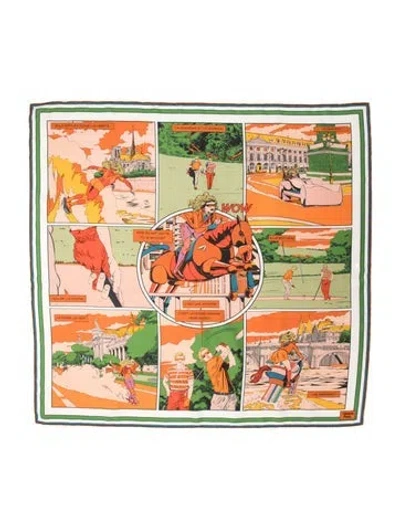 Pre-owned Hermes Wow Double Face Silk Scarf In Orange