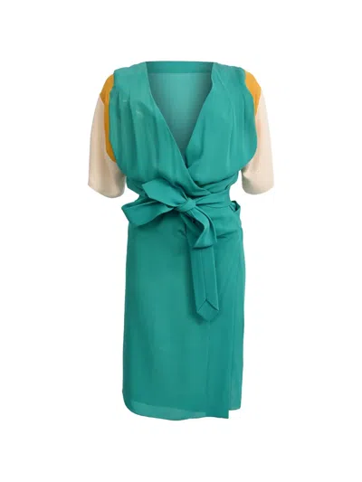 Pre-owned Hermes Wrap Silk Dress In Green