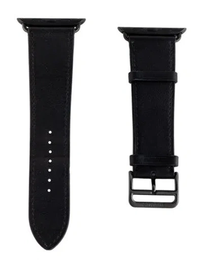 Pre-owned Hermes X Apple 23mm Single Tour Leather Watch Strap In Black