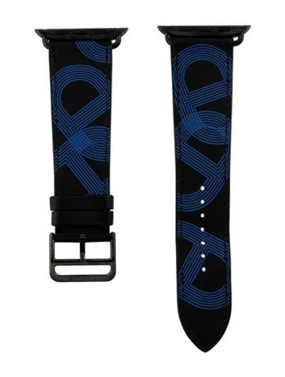 Pre-owned Hermes X Apple 23mm Single Tour Watch Strap In Black/blue