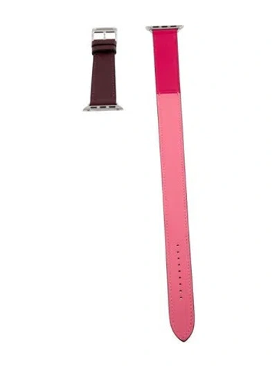 Pre-owned Hermes X Apple Double Tour 20mm Leather Watch Strap In Pink