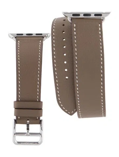 Pre-owned Hermes X Apple Double Tour Leather 13mm Watch Strap In Brown