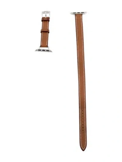 Pre-owned Hermes X Apple Double Tour Leather 13mm Watch Strap In Brown