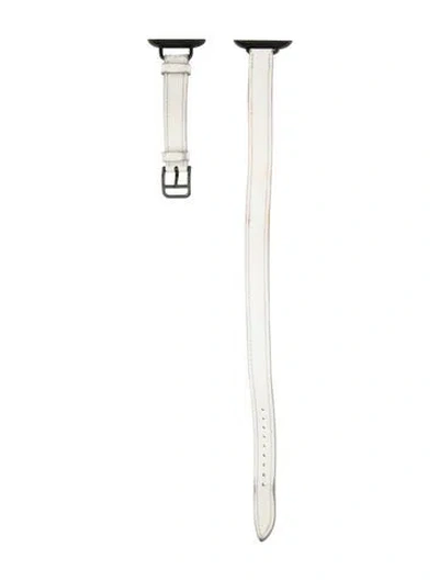 Pre-owned Hermes X Apple Double Tour Leather 13mm Watch Strap In White