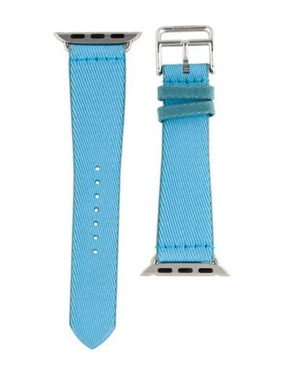 Pre-owned Hermes X Apple Single Tour 32mm X 21mm Twill Strap In Blue