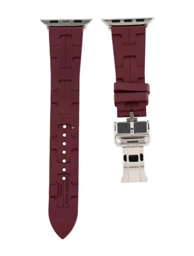 Pre-owned Hermes X Apple Single Tour Kilim 20mm Rubber Strap In Burgundy