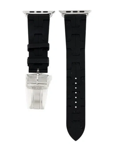 Pre-owned Hermes X Apple Single Tour Kilim 23mm Rubber Strap In Black
