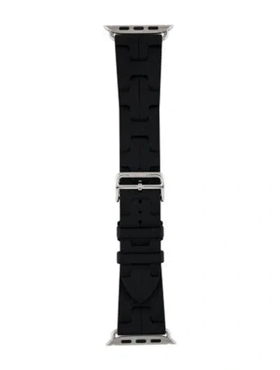 Pre-owned Hermes X Apple Single Tour Kilim 23mm Rubber Strap In Black