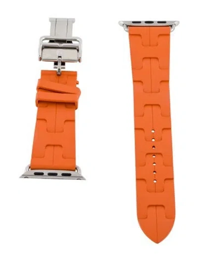 Pre-owned Hermes X Apple Single Tour Kilim 23mm Rubber Strap In Orange