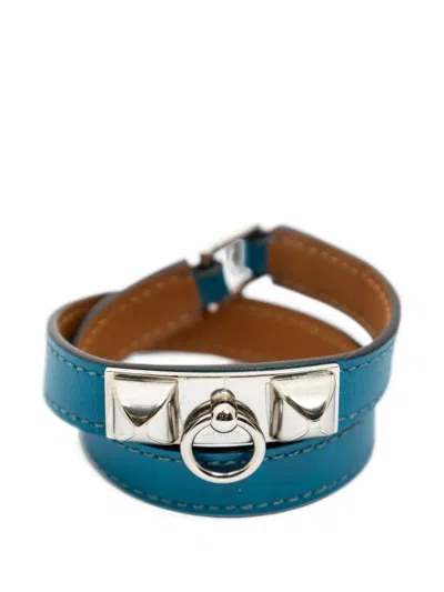 Pre-owned Hermes Xs Rivale Double Tour Bracelet In Blue