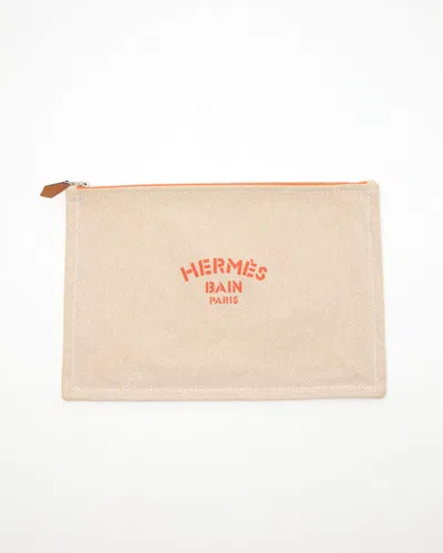 Pre-owned Hermes Hermès Yachting Flat Gm Canvas Pouch