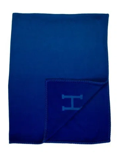 Pre-owned Hermes Yack 'n' Dye Throw Blanket In Blue