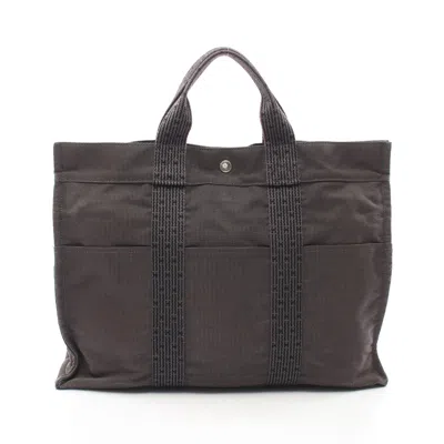Pre-owned Hermes Yale Line Mm Handbag Tote Bag Nylon Canvas Dark Gray In Brown
