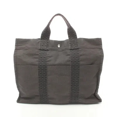 Pre-owned Hermes Yale Line Mm Handbag Tote Bag Nylon Canvas Dark Silver Hardware In Grey
