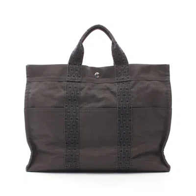 Pre-owned Hermes Yale Line Mm Handbag Tote Bag Nylon Canvas Gray In Grey