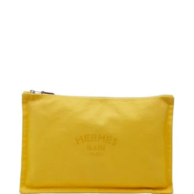 Pre-owned Hermes Yellow Canvas Clutch Bag Pouch ()