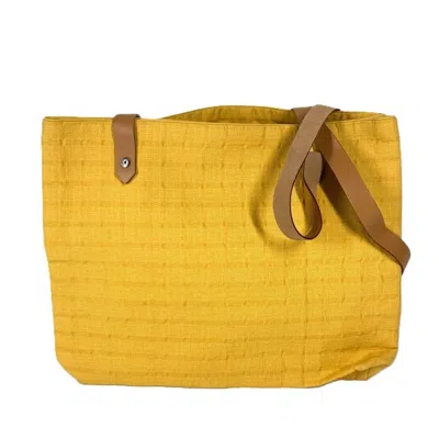 Pre-owned Hermes Yellow Canvas Leather Shoulder Bag Tote Bag ()