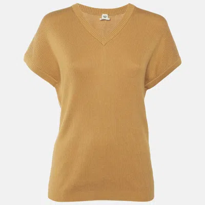 Pre-owned Hermes Yellow Chrome Cotton & Silk Knit V-neck Jumper S