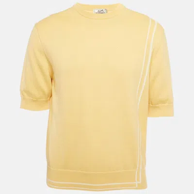Pre-owned Hermes Yellow Cotton Blend Short Sleeve Jumper M