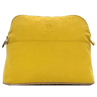 Pre-owned Hermes Yellow Cotton Canvas Leather Clutch Bag Pouch ()