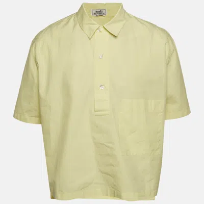 Pre-owned Hermes Yellow Cotton Oversized Polo T-shirt M