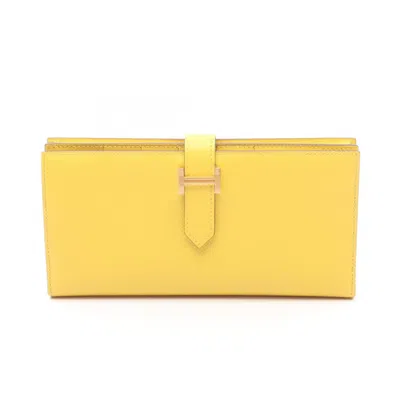 Pre-owned Hermes Yellow Epsom Leather Long Wallet (bi-fold) ()
