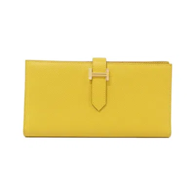Pre-owned Hermes Yellow Epsom Leather Long Wallet (bi-fold) ()