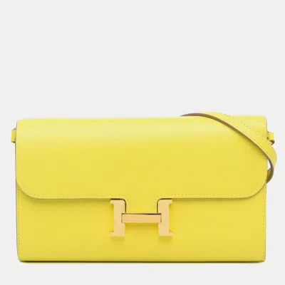 Pre-owned Hermes Yellow Evercolor Constance Wallet To Go