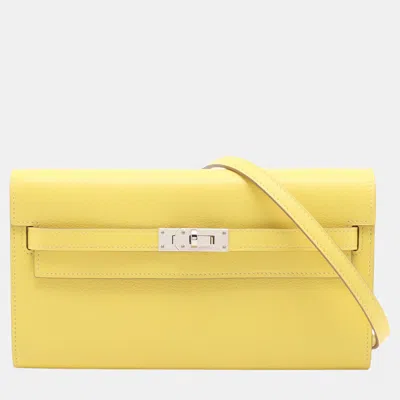 Pre-owned Hermes Yellow Evercolor Kelly To Go Wallet