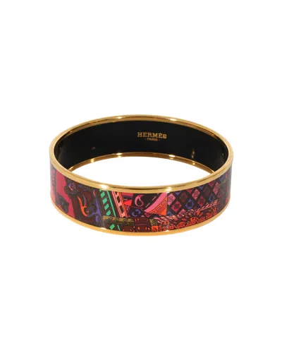 Hermes Hermès Yellow Gold Plated Wide Red Enamel Bracelet (62mm)